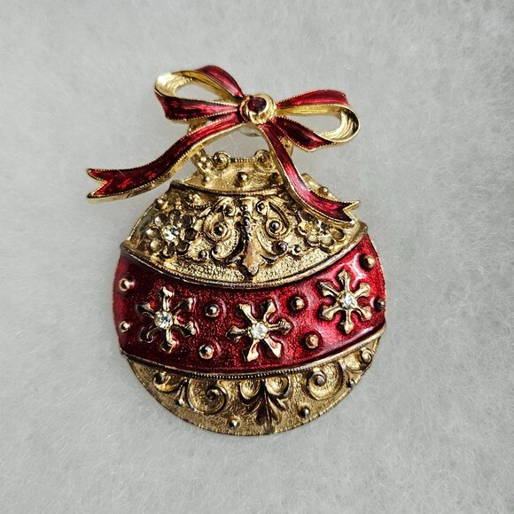 Christmas Red & Gold Brooch or Scarf Pin - Picture 2 of 6